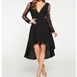 BRAND NEW black hi lo cocktail dress w lace detail